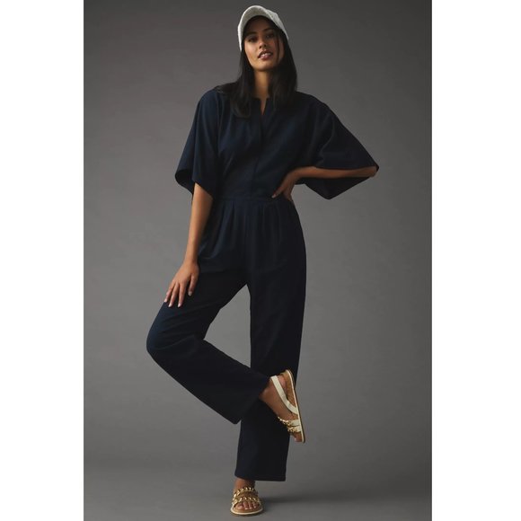 NWT Anthropologie Sundays Elodie High Rise Jumpsuit in Navy/Marin Sz S - Picture 2 of 13